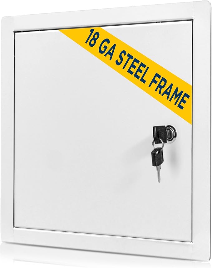 BOZZON Access Panel for Drywall 8 x 8 inch – Metal Door with Key Lock, 18 GA Steel Frame, Wall Hole Cover, Plumbing Access Door, White