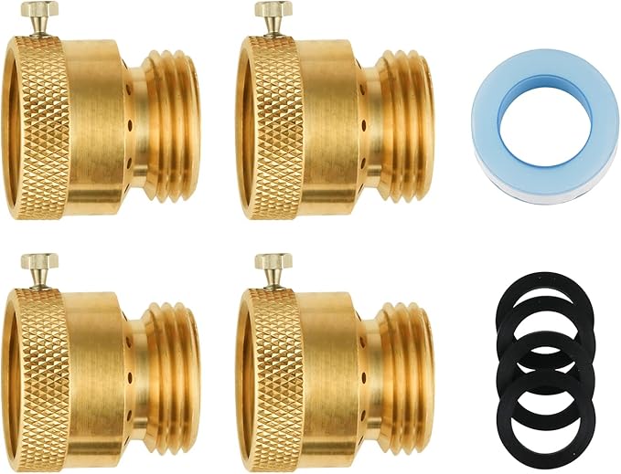 SUNGATOR Anti Siphon Valve, Hose Bib Vacuum Breakers Set, 3/4 Inch Backflow Preventer for Garden Spigot, RV, Solid Brass Anti-Backflow Valve with Sealing Tape (4-Pack)