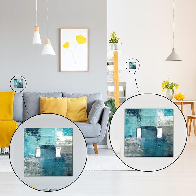 Turquoise Grey 2 Gang Wall Switch Plate Teal Decortive Light Switch Cover Wall Plate Cover for Bedroom Kitchen Home Decor