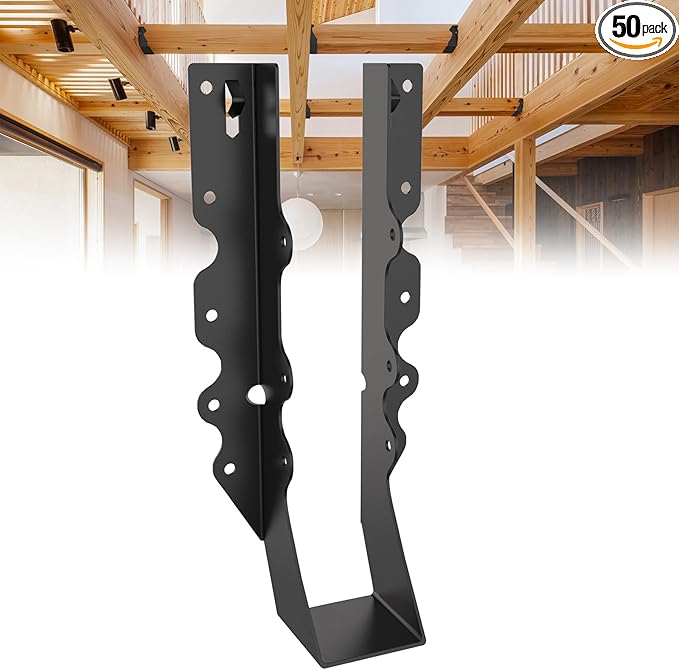 50Pcs Black 2x10 Joist Hangers for Wood,18 Gauge Face Mount Joist Hanger,Lu210 Joist Hangers Powder Coating,Hurricane Ties for Rafter,Rafter Brackets 2x10 for Deck,Floor,Roof Overhang,Ceiling Joist