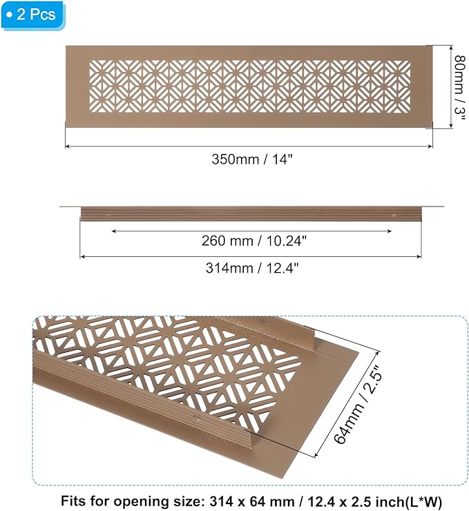 PATIKIL 14 x 3 Inch Door Air Vent Cover, 2 Pcs Heavy Duty Aluminum Grille Ventilation Cover Louvered with Mounting Screws for Cabinet Wardrobe Door, Brown