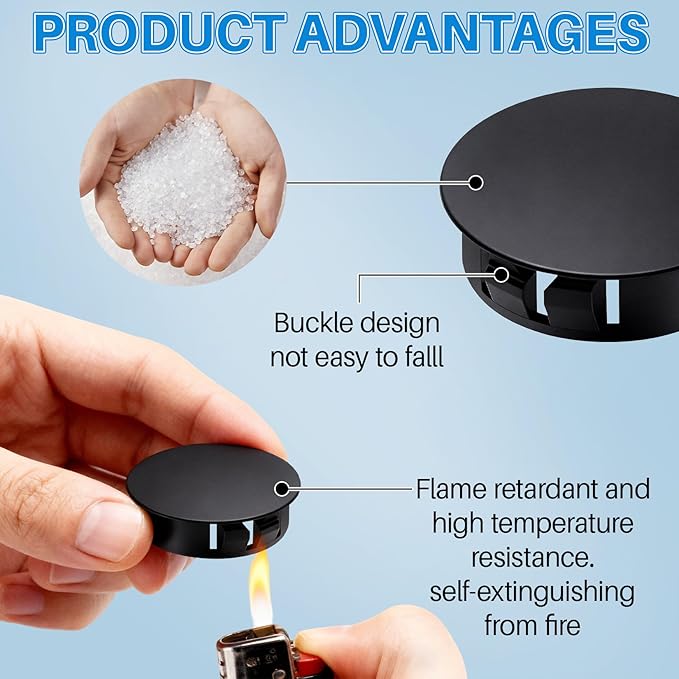 200Pcs Plastic Hole Plugs - 9-Size 1/5" 1/4" 5/16" 3/8" 1/2" 5/8" 3/4" 7/8" 1" Round Nylon Screw Hole Plug, Panel Knockout Locking Plugs, Insert End Caps for Furniture Kitchen Cabinet(Black)