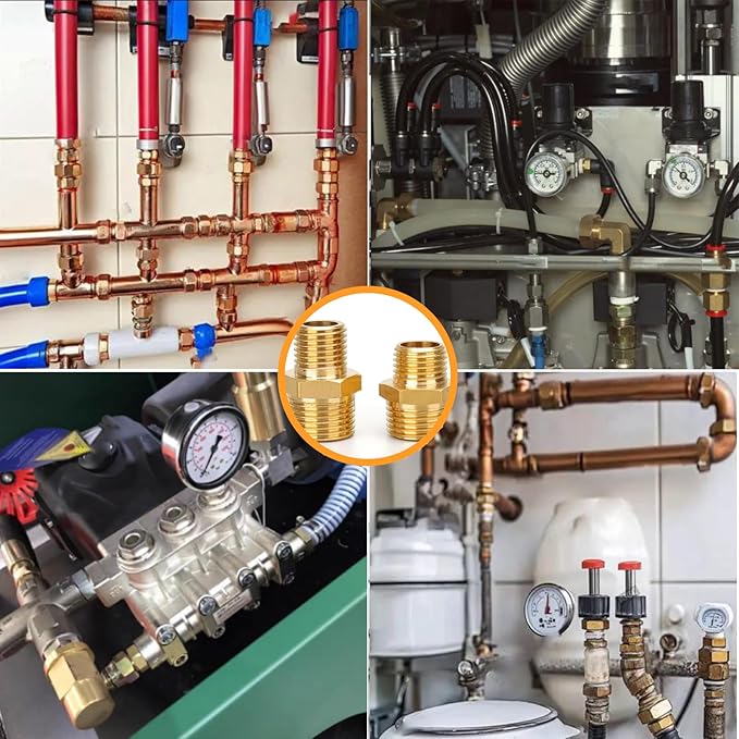 2Pcs 1/4" NPT x 1/8" NPT Solid Brass Fitting Pipe Fitting, 1/4 to 1/8 Hose Adapter Brass Hex Fitting, 1/4to 1/8Male to Male NPT Threaded Reducing Union Fitting