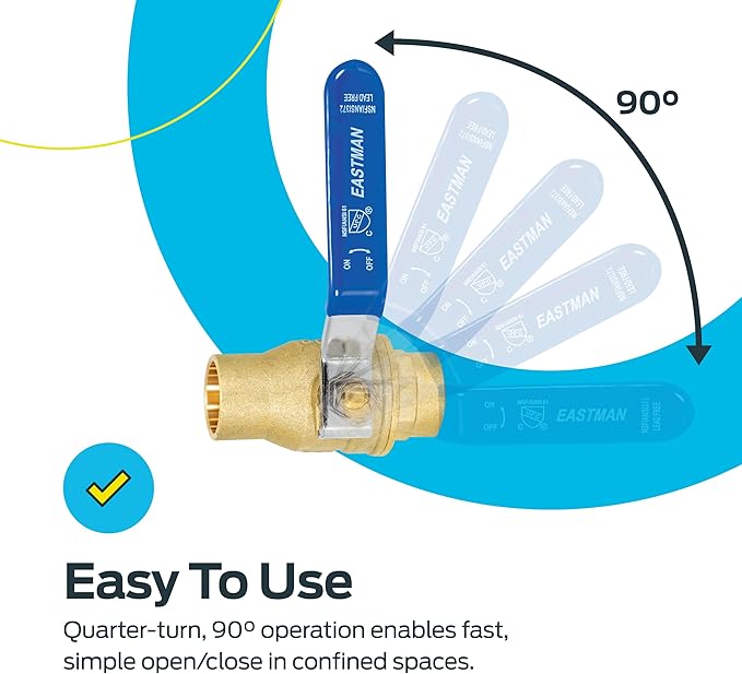 Eastman Heavy Duty Full Port Brass Ball Valve, 3/4 in Sweat x 3/4 in Sweat Connection, 20063LF