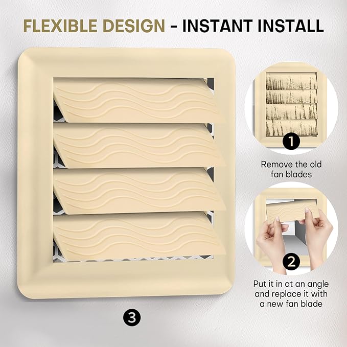 4-Pack Dryer Vent Cover Replacement with Enhanced Rippled Design - Premium Plastic Polymer Dryer Exhaust Vent Cover Replacements, Weather Resistant Exterior Dryer Vent Flap Replacement (Beige)