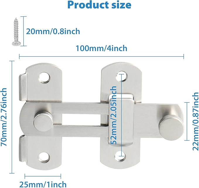 Alise 4 inch Heavy Duty Flip Latch Gate Latches, Safety Door Lock for Barn Wood Fence Sliding French Doors,SUS304 Stainless Steel Gate Hardware MS9500-LS Brushed Nickel