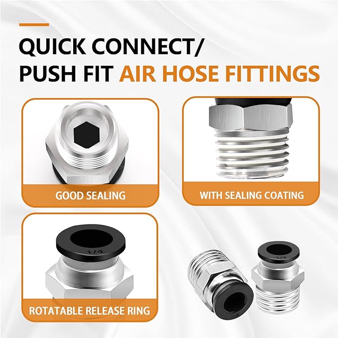 mankk 10PCS 1/4"Tube OD x 1/8"NPT Thread Male Straight Push to Connect Fittings Pneumatic Fitting Kit Air Hose Quick Connect Fittings