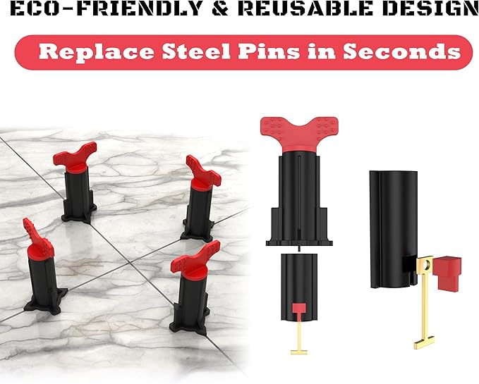 Reusable Tile Leveling System, Tile Tools for Installation, Tile Leveling Clips Tile Spacers(120 Sets+120 Extra Pins)