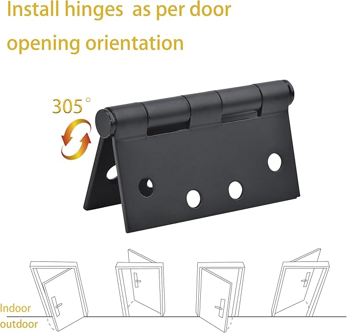 Matte Black Heavy Duty Door Hinge 4 X 4 Inch Commercial Hinges Square Corners Interior and Exterior Hardware for Doors Hinge 3 Pack