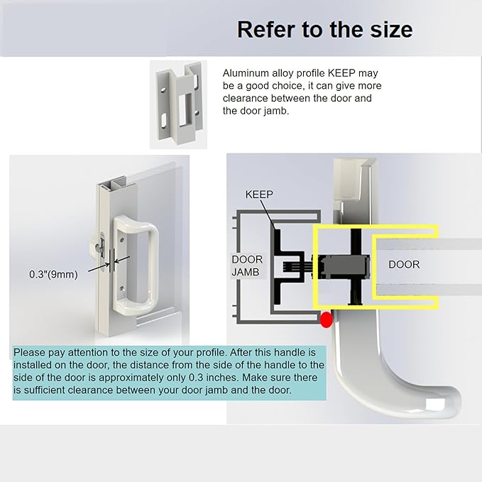 House Guard White Patio Door Handle Set with Mortise, Suitable for Replacement Doors Lock 3-15/16”Screw Hole Spacing.Choices That Add a Unique to Your Patio Glass Sliding Door.