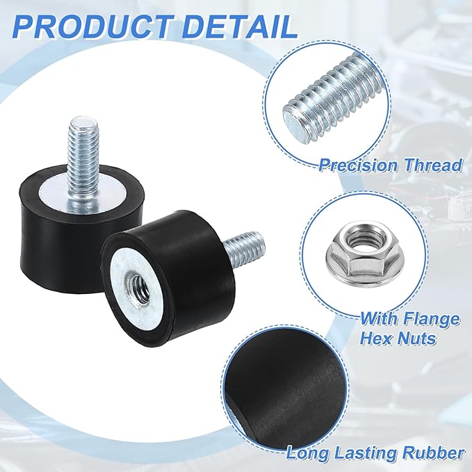 uxcell M4 Rubber Mounts, 8Pcs 15x10mm(DxH) Rubber Cylindrical Anti Vibration Isolator Shock Absorber with Lock Nut for Car Bobbin Generator Air Compressors