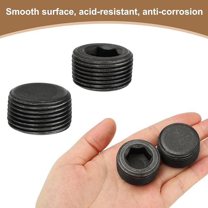 Pipe Plug Carbon Steel Internal Hex Thread Socket Pipe Plug Fitting - Fitting for (Sealing Port - Air Tanks - Water Outlets) 1 Inch NPT Male & 6 Pack