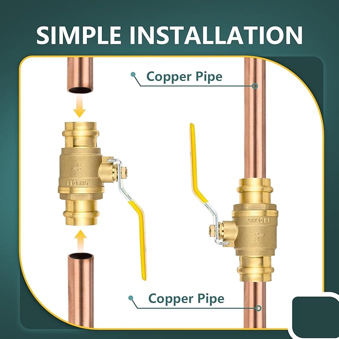 1" Press Ball Valve, 50 Pack Shut Off Valves with EPDM O-ring, Quarter Turn Brass Full Port Shut Off Ball Valve for Hot and Cold Water, NSF/ANSI 61 Certified
