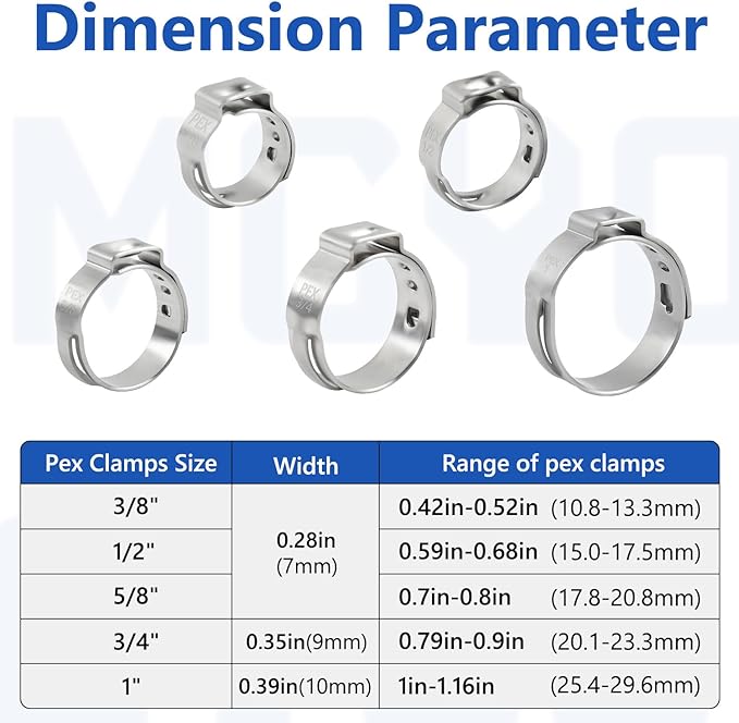 1/2 inch Pex Clamps 60pcs Pex Crimp Rings Single Ear Hose Clamps Stainless Steel Pex Fittings Cinch Clamp Ring for PEX Pipe Tubing