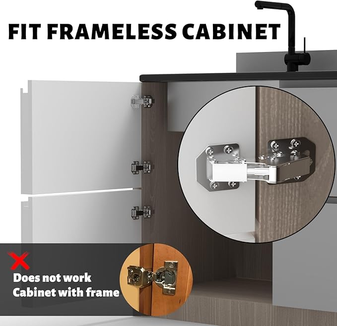 BESTEEL 24 Pack Hidden Hinges Soft Close Surface Mount Kitchen Cabinet Hinges, Concealed Cabinet Hinges for Cabinet Doors Frameless,No Pre-drilled for Kitchen Cupboard, Surface Mount Hinges