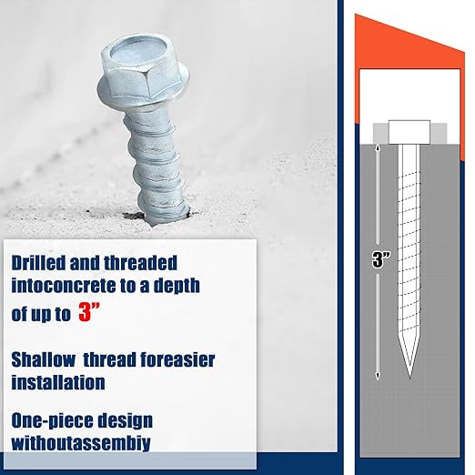 Tandefio 80 Pack 3/8" x 3" Concrete Screw Anchor Galvanized Large Diameter Heavy Duty Plated Concrete Anchors for Masonry Brick Anchoring Block Decking Framing Hex Drive
