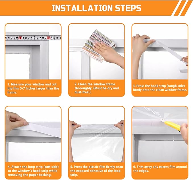 Adjustable Window Insulation Kit 63x87in Reusable Window Plastic for Winterizing Cuttable Transparent Film with Adhesive Straps Thicken Thermal Waterproof Insulation Cover Warm Winter
