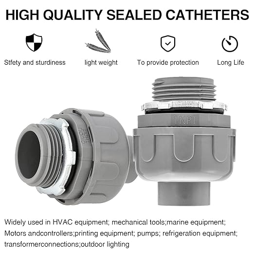 1 Inch Liquid Tight Connector - 6 Pack Liquid Tight Conduit 180 Degree PVC Electrical Conduit Fitting Non Metallic Straight Flexible Conduit Connectors for Indoor Outdoor Home, Kitchen, and Bathroom
