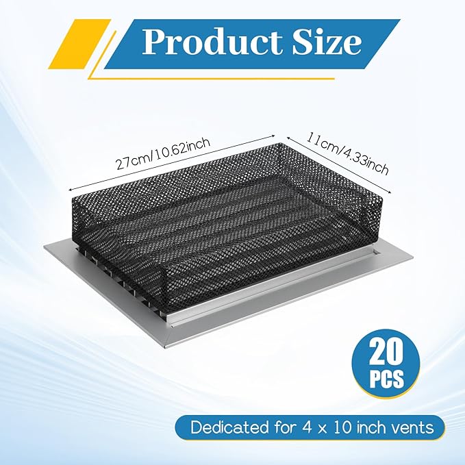 SHENLIU 20Pcs 4 x 10 Inch Floor Register Cover Trap, Floor Air Vent Cover Screen for Home Air Vent Filters Mesh Filters Net Trap Keeps Pet Hair, Food Out