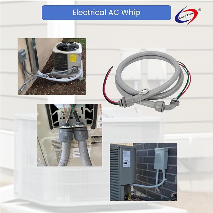 Electrical AC Whip Assembly -1/2" x 6ft Non-Metallic Liquid Tight Electrical Conduit and 10 Gauge Wire A/C Hook-up Whip Kit