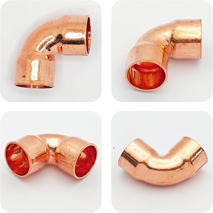 6Pcs 1/2 Inch ID 0.8mm Thick Pure Copper 90 Degree Elbow, Short Radius Pipe Fitting with Sweat Solder Connection for Plumbing HVAC Refrigeration System