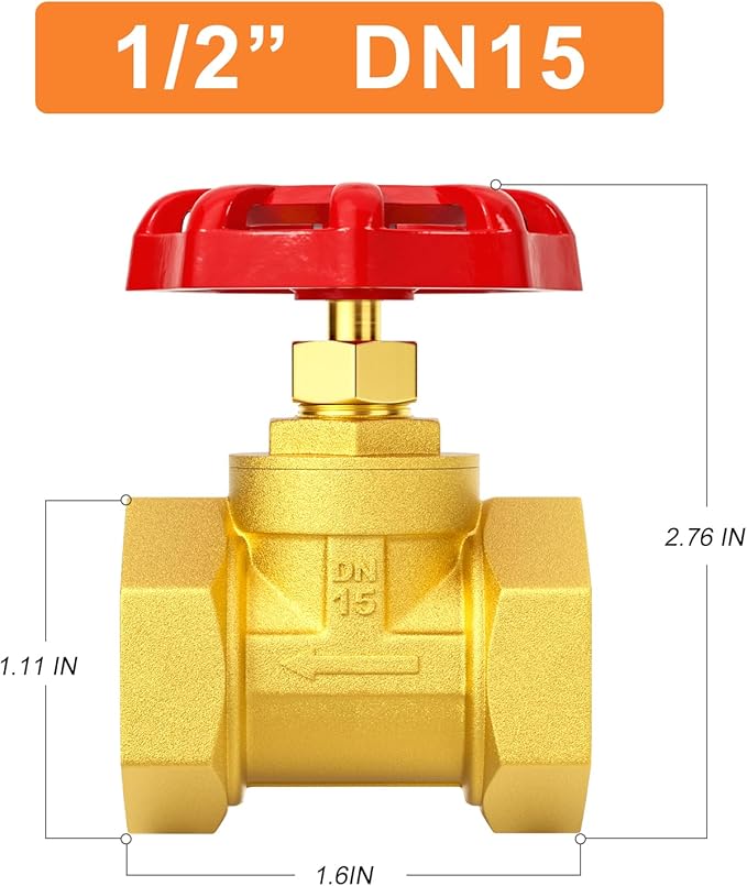 GASHER 1PCS Brass industrial Globe Valve, DN15 1/2" Female Heavy Duty Globe Valve Tool with Wheel Handle, For Water, Oil, Gas