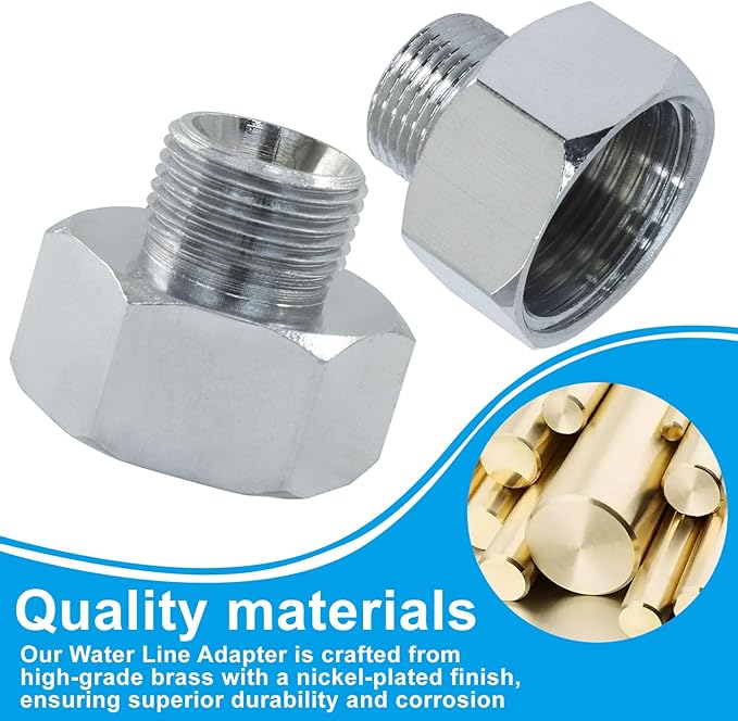 4 PCS Brass Water Line Adapter, 1/2" Female to 9/16" Male Pipe Fitting with Rubber Washer, Compression Connector for Bathroom Faucet Supply Hose