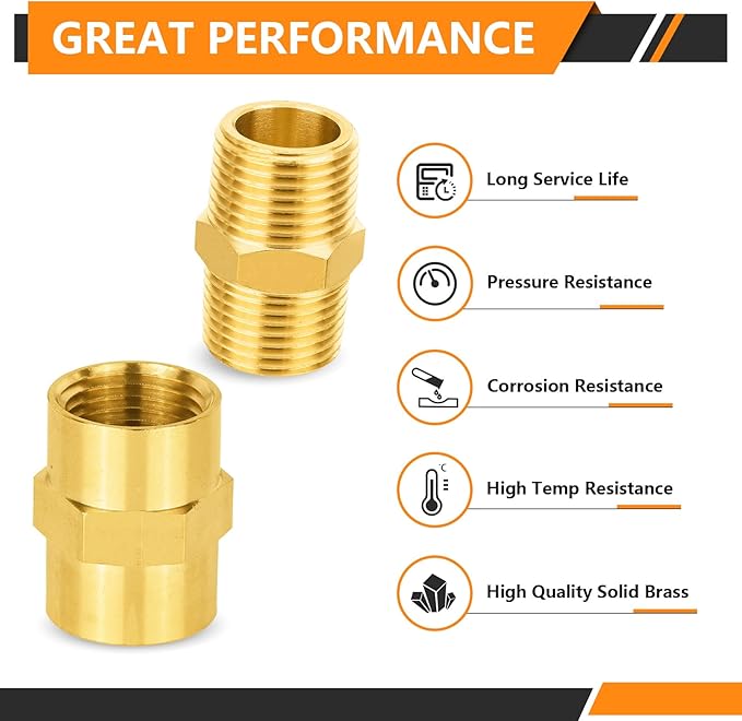 40-PCs HeSun Brass Pipe Fittings Combo, 20-PCs 3/8" NPT Male + 20-PCs 3/8" NPT Female Hex Nipple Adapter