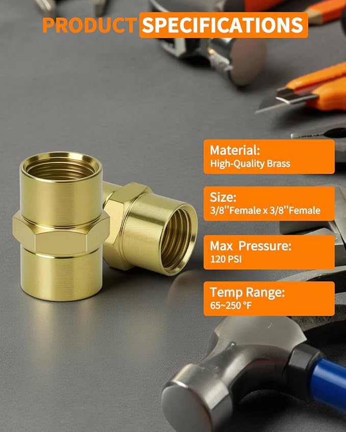 8 PCS Brass Coupling, 1/4 NPT Coupler Female to Female Hex Head Pipe Fitting, Compressor Connector 1/4 FNPT to 1/4 FNPT Coupler, Air Hose Adapter Brass Fittings