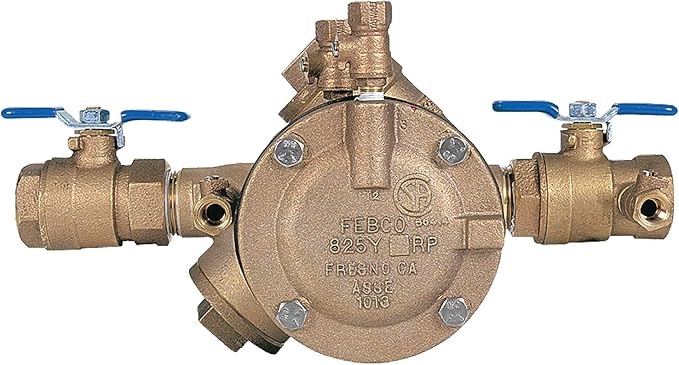 Febco 825Y Series 1-1/4" Bronze Reduced Pressure Zone Backflow Preventer Assembly, Quarter Turn Shutoff, NPT End Connections, Y Pattern, Spring-Loaded Check Valves, Water Line and Irrigation System