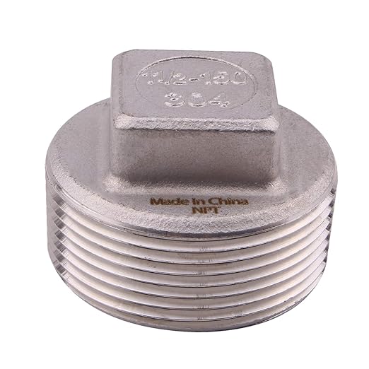Stainless Steel 304 Cast Pipe Fitting, Square Head Cored Plug, Class 150, 1 1/2 Inch NPT Male