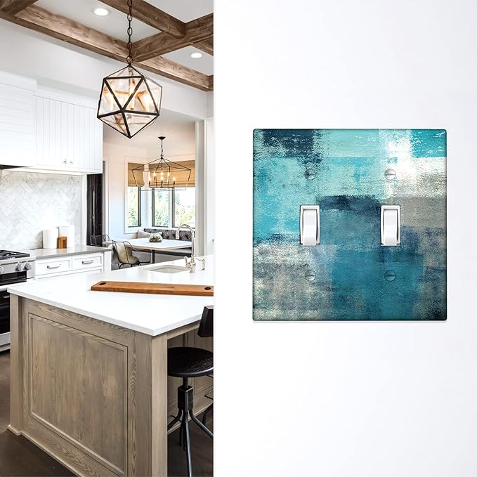 Turquoise Grey 2 Gang Wall Switch Plate Teal Decortive Light Switch Cover Wall Plate Cover for Bedroom Kitchen Home Decor