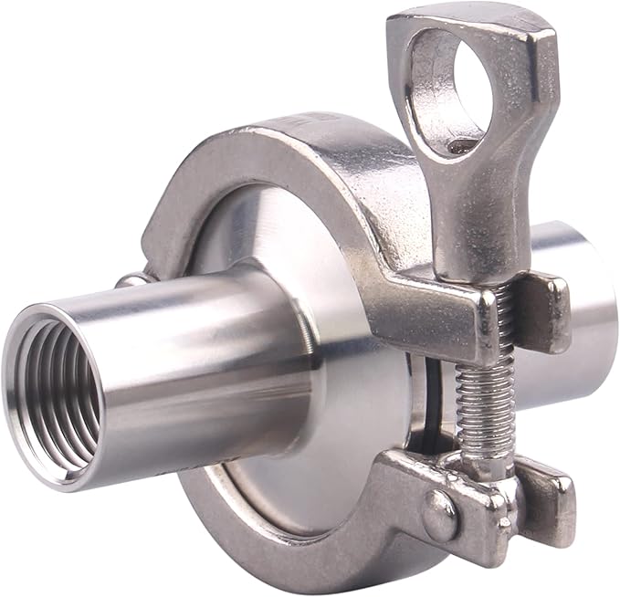 DERNORD 2 Pcs Sanitary Female Threaded Ferrule Pipe Fittings + SUS304 Tri-clamp (Tri-clover Clamp) + FKM Gasket (Female Threaded Pipe Size:1/2 Inch DN15)
