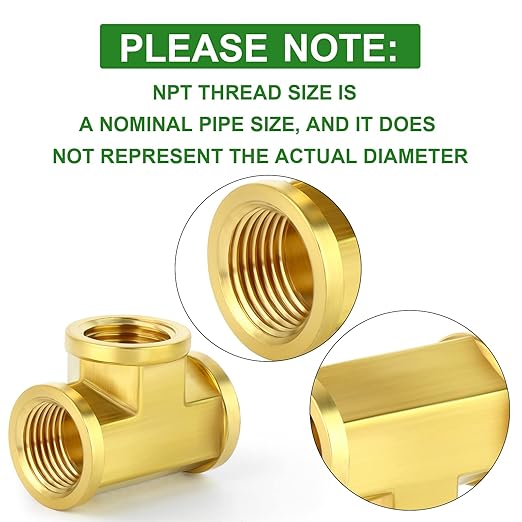 TAISHER 2Pcs Brass Tee Fitting, 1/4" x 1/4" x 1/4" NPT Female Pipe Fittings