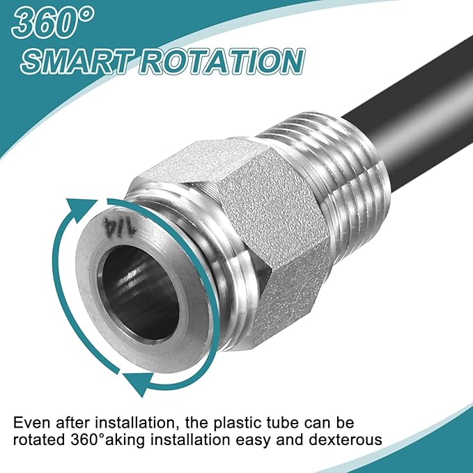 HARFINGTON Push to Connect Fittings 1/4" Tube OD x 3/8" NPT Thread Male Straight Union Fittings 304 Stainless Steel Quick Connect Pneumatic Accessories for Trailers Air Brake System