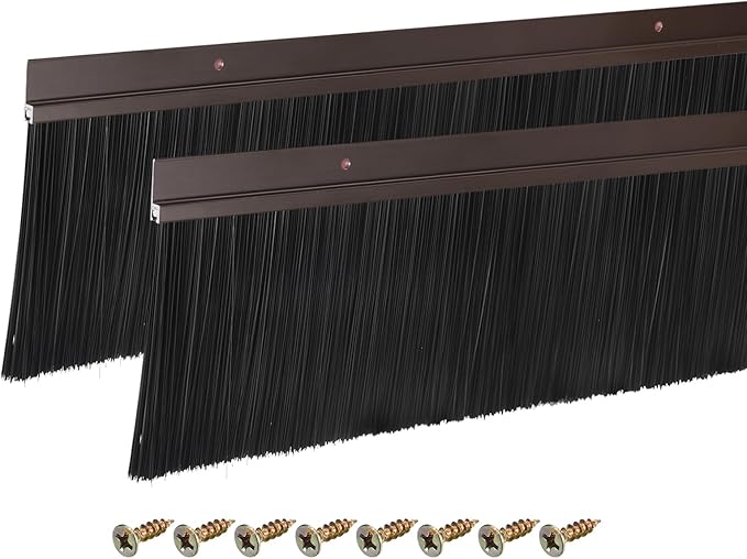 uxcell 2Pcs Door Brush Bottom Sweep H-Shape Aluminum Alloy Base with 3.9-inch PP Brush for Home, Industrial (47-inch L, Brown)