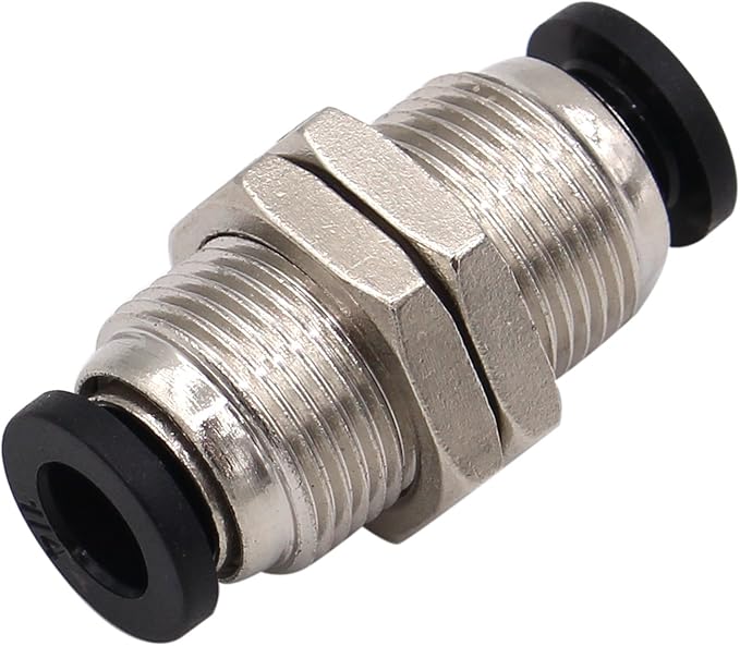 Bulkhead Union Push to Connect Tube Fitting 1/4 Inch Tube OD Double Threaded (5 Packs)