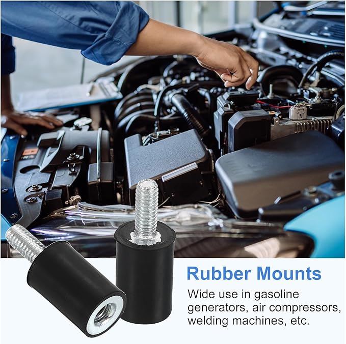 uxcell M4 Rubber Mounts, 1Pcs 10x15mm(DxH) Rubber Cylindrical Anti Vibration Isolator Shock Absorber with Lock Nut for Car Bobbin Generator Air Compressors
