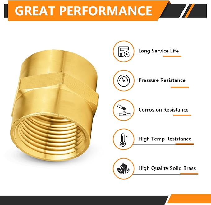 50-PCs HeSun Brass Pipe Fitting, 3/4" NPT Female x 3/4" NPT Female Hex Pipe Adapter