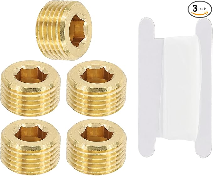 PATIKIL 1/2" BSP Male Pipe Plug Fitting, 3Pcs Brass Hex Counter Sunk Plug Brass Male Connector Socket for Closing the End of Pipe Industrial Machinery Fittings