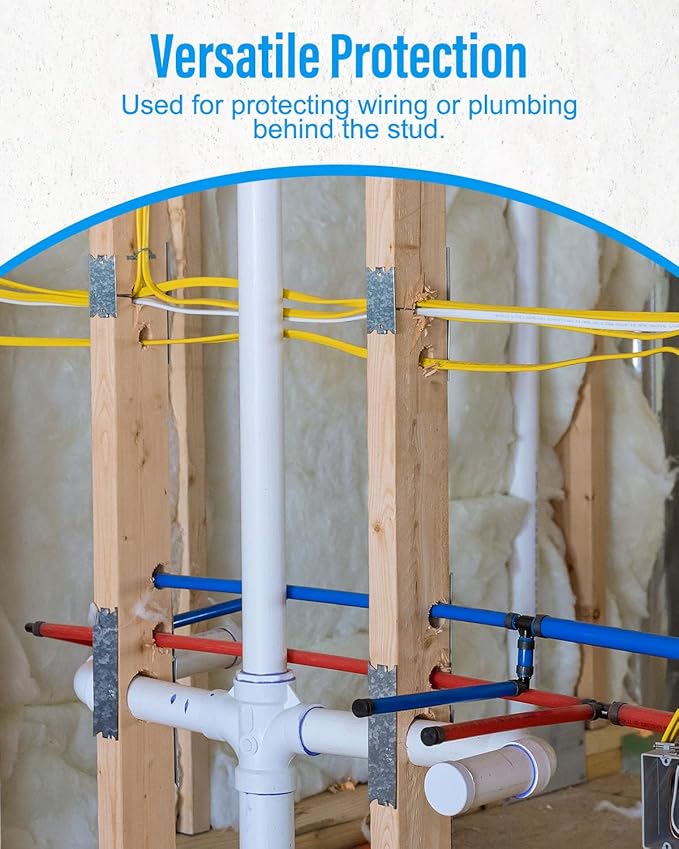 50 Pack Safety Nail Plates for Wood Studs, 2.5 x 1.5 Inch Cable Wire Protector, Metal Anti-Nail Protection with Sharp Pointed Prongs for Plumbing & Wiring Protection(Snowflake Silver)