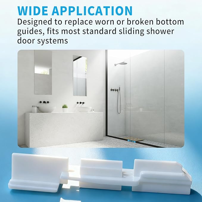 2PCS Framed Sliding Shower Door Bottom Guide White Shower Door Guide for Glass Shower Door Systems Compatible Glass Doors Track Guide, Sliding Door Jamb Repair Kit Shower Door Parts Replacement
