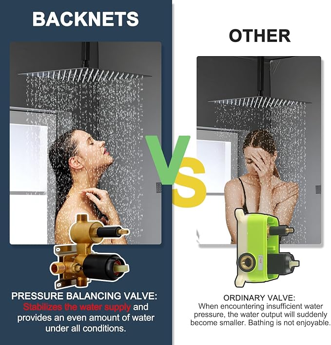 3 Way Shower Diverter Valve Wall Mount Pressure Balancing Shower Diverter Mixing Valve 3 Way Replacement Brass Mixer Kit Matte Black