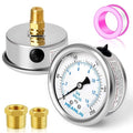 MEANLIN MEASURE 0~200Psi Stainless Steel 1/4" NPT 2.5" FACE DIAL Liquid Filled Pressure Gauge WOG Water Oil Air Center Back Mount, with 1/2" NPT and 3/8" NPT Hex Bushing