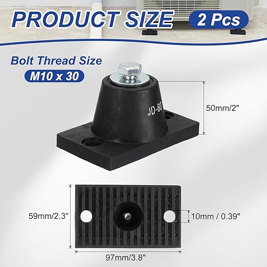 PATIKIL Rubber Vibration Isolator Mounting Bracket 60kg / 132lb Load Bearing, 2 Pack Machine Shock Absorber for Mini Split HVAC Air Conditioner Condenser (3.8 x 2.3 x 2")