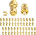 (Pack of 50) Niikappu 1/2" x 3/8" Reducing Coupling Brass Fittings, Push-to-Connect Plumbing Fitting for Pex, Copper, CPVC, Includes Removal Clip