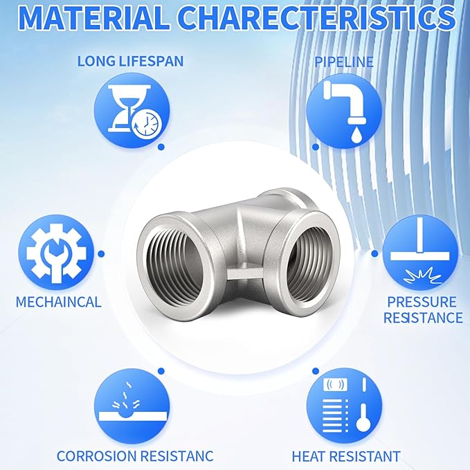ChillWaves 304 Stainless Steel Pipe Fitting, Tee 1/4" x 1/4" x 1/4" NPT Female Thread Adapter(2-PACK)