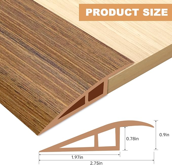 Vinyl Door Threshold Flooring Transition Strip Self Adhesive Carpet Edging Strip for Laminate Doorway Edge Threshold from 3/5" to 4/5" (Light Brown Wood Grain, 10 Ft)