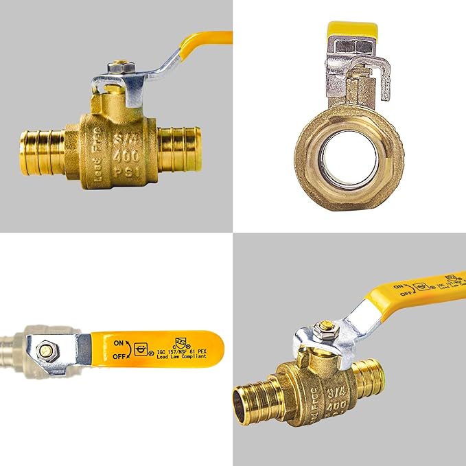 AB (5 Pack) 3/4 Inch X 3/4 Inch Full Port PEX Brass Ball Valve, Water Shut Off Valve with 10 Pcs Stainless Steel Cinch Crimp Rings, UPC Certified