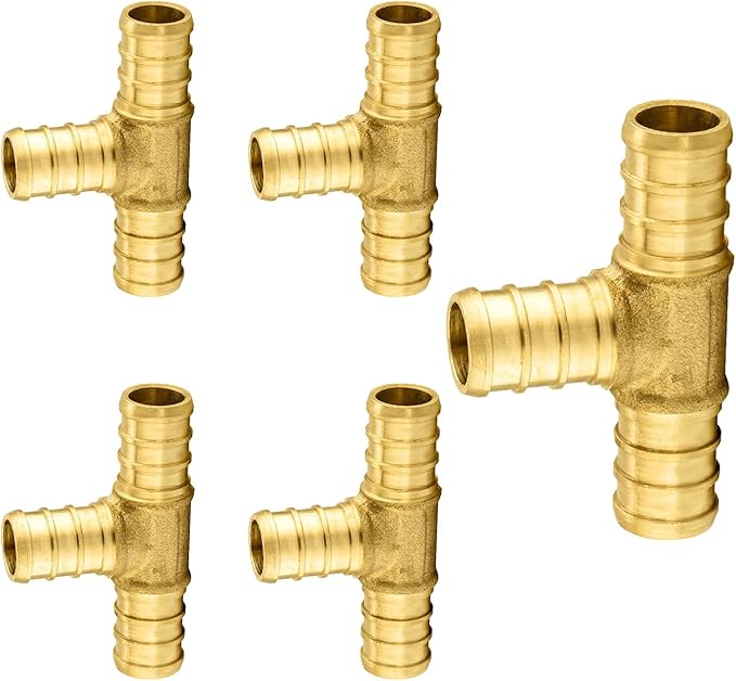 5-Pack PEX Fittings Niikappu 3/4"x3/4"x3/4" Pex Tee, Brass Crimp Pipe Fittings for PEX Pipes, ASTM F1807